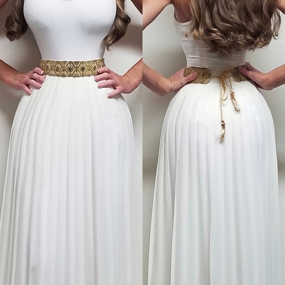 VINTAGE 60s Silk Gold Silver Metal Filigree Embroidered Tassle Tie-Waist Belt - Picture 1 of 11